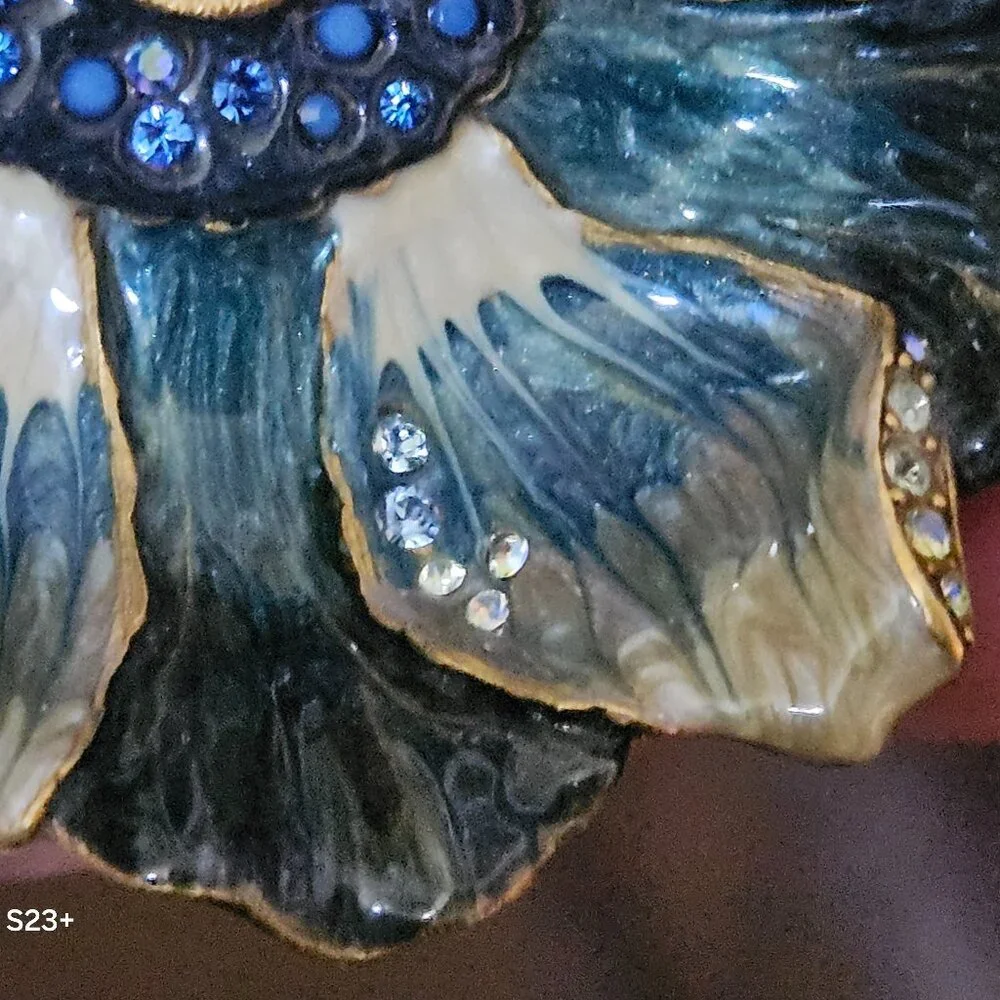 HANDSIGNED RARE JAY STRONGWATER BLUE FLOWER ENAMEL CRYSTAL JEWELRY TRAY DISH